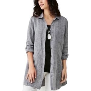 J.JILL Button Down Linen Lagenlook Tunic Shirt